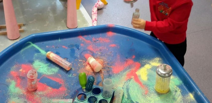 Exploring different colours and textures within the messy area.